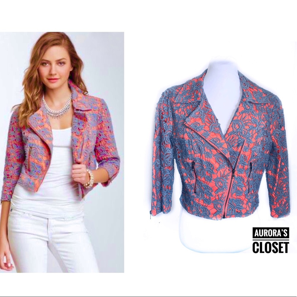 Darling M Gray Lace Moto Jacket Crop 3/4 Sleeve